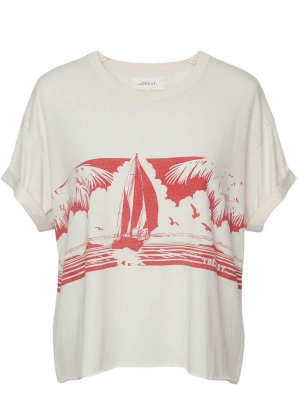 THE GREAT Boxy crew Tee with Red Sailboat